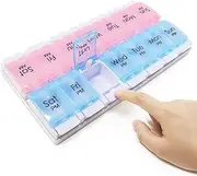 MOLN HYMY Weekly Pill Boxes and Organizer 2 Times a Day, 7 Day AM PM Pill Case Two Week, 14 Compartments Pill Dispenser to Hold Medication, Vitamins (Pink+Blue)