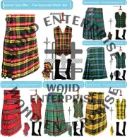 Scottish Handmade Traditional tartan 8 Yard Kilts & Accessories for Men's