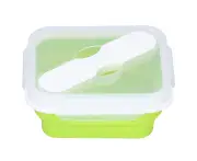 Silicone Insulation Box Portable Lunch Box with Integrated Fork Spoon for Office SchoolFruit Green 600ML
