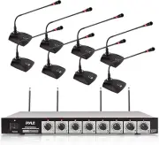 8 Channel Wireless Microphone System - Portable VHF Cordless Audio Mic Set with