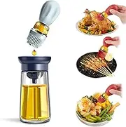 Olive Oil Dispenser Bottle and Silicone Brush 2 in 1, Silicone Dropper Measuring Glass Oil Dispenser Bottle for Kitchen Cooking, Frying, Baking, BBQ Pancake, Air Fryer, Marinating