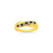 9ct Gold, Black Sapphire & Diamond Ring in Black