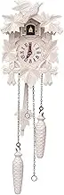 Pobking Quartz Cuckoo Clock 5-Leaves, with Singing Bird,Night Mode and Swinging Pendulum, Quartz Cuckoo Clock for Wall, Walnut (Classical White)