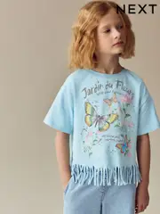 Blue Sequin Butterfly Fringe T-Shirt (3-16yrs) (E44439) | $22 - $33