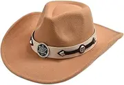 YFVFAGDMKV Rolled Brim Felt Fedora Hat Unisex Vintage Western Cowboy Hat Cowgirl Jazz Hat Wide Brimmed Sun hat(4)