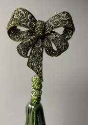 Ceramic Christmas Tree Topper Green And Gold Bow