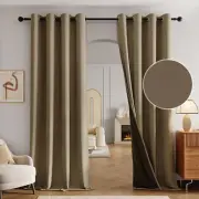 100% Blackout Curtains 84” Long - 2 Panels Brown Linen Thermal Insulated Drapes