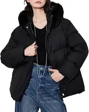 [Generic] Women's Detachable Hooded Warm Jacket Solid Color Casual Loose Button Splicing Down Jacket