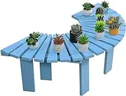 Blue Wood Curved Bench, Semi-Circular Tree Benches Wrap Around Indoor/Outdoor Seating Plant Stand, Curved & Backless Slatted Seat Chair(Half Round)