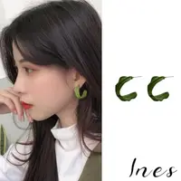 在飛比找momo購物網優惠-【INES】韓國設計S925銀針清新抹茶色復古綠葉造型C圈耳