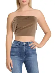 AQUA Pleated Cropped Strapless Top Women's Large Camel Pinstripe Side Zip