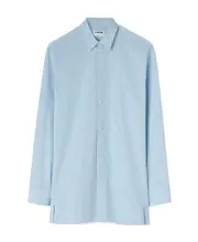 Jil Sander Logo Embroidered Striped Shirt SHIRTS CM42,SHIRTS CM43,SHIRTS CM40,MEN COLLAR 40/ WOMEN XL,SHIRTS CM41,SHIRTS CM39,MEN COLLAR 39/ WOMEN L,MEN COLLAR 38/ WOMEN M,SHIRTS CM44,SHIRTS CM45 Blue