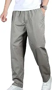 [Generic] Men's Cargo Twill Loose Fit Pants Elastic Waist Sweatpants Casual Long Trousers Pull On Light Jogger Pants for Men