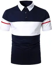 [VgueElegc] Men's Color Block Button T-Shirt Business Casual Polo Shirts Lightweight Texture Golf Shirt