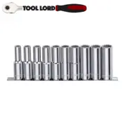 Sidchrome 10 Pce 1/2" Drv Metric Deep Long Socket Set on Rail 10-19mm SCMT14252