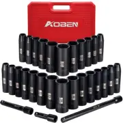 1/2-Inch Drive Impact Socket Set, 29 Pieces, 6 Point, SAE/Metric, (3/8" - 1",...