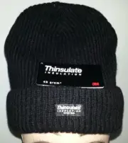Ragg Wool Beanie Black 3M Thinsulate Lined Stretch Fit Winter Warm Hat Cap Ski
