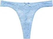 [Generic] V Back Lace Panties Womens Sexy Low Waist Satin Through Transparent Hollow Lace Thong Panties Bikini Panties Pack Cotton