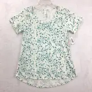 LuLaRoe Classic T-Shirt / Casual Hi-Low S/S Top White Teal Feather / Size S