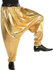 Gold Hip Hop Harem Pants for Men Halloween Costume Adult Size L/XL Up to Size 46