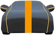 Car Cover Waterproof for Renault Clio 4 RS, Outdoor Sun Rain Dust Scratch All Weather Resistant with Reflective Strips(Black Orange)