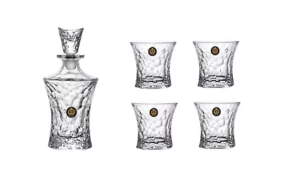 5 Piece Classic Design Glass Whisky Gift Set 1 Whisky Decanter + 4 Whisky Cups