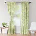 Polyester Printed Door Curtains with Tie Back 9 Feet Long Pea Green Pack of 2
