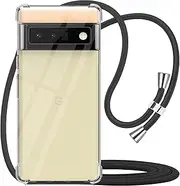 YESPURE for Google Pixel 6 Pro Clear Case Adjustable Shoulder Neck Lanyard Crossbody Strap Phone Cover Women Girls Soft Slim Bumper Shockproof Protective Mobile Case for Pixel 6 Pro - Black