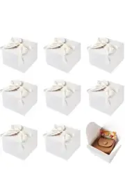 12PCS White Gift Candy Boxes with Ribbon - Treat Boxes for Cookies and Chocolate