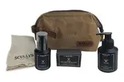 Men's Grooming Wash Bag Contains: Soap, Moisturiser, Beard Oil.