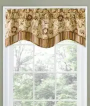 Waverly Navarra Scallop Valance Jacobean Floral Stripe Antique Beige NIP
