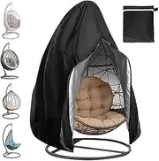 Patio Egg Chair Cover with Zipper, Waterproof Heavy Duty Weather Resisatnt Outdoor Chair Cover, 115x190cm Wicker Egg Swing Chair Covers, 210D Oxford Fabric Veranda Garden Lawn Chair Protector (Black)