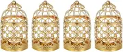 4 Pcs Small Tealight Hanging Birdcage Lantern Gold Lanterns for Candles Vintage Decorative Centerpieces of Wedding & Party Tea Light Holder Christmas Candle Holders Decorations