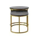Oikiture Nesting Coffee Table Set of 2 Marble Effect Gold Black