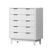 Oikiture 5 Chest of Drawers Storage Cabinet Dressers Tallboy Stripe White
