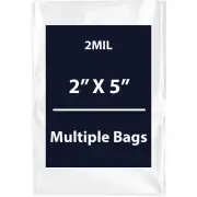 2Mil 2" X 5" | LDPE Clear Flat Poly Bags, Flexible & Durable | Multiple Bags