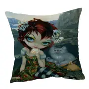 The Fool Card Beautiful Nomad and Her Cat Cushion Cover