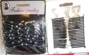 Beaded Hair Comb, Stretchy, Acrylic, Black, Dk Blue, Silver, 3.5"x 3", Accessory