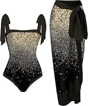 [Generic] Plus Size Swimsuit for Women Print 1 Piece Swimwear+1 Piece Cover UP Two Piece Vintage Print Swimsuit Monokini Bikini 2 Piece Swims Womens Swim Dresses with Shorts