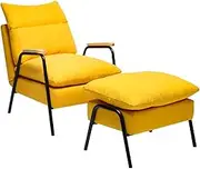 Adjustable Single Sofa Chair, Three-Layer Modern Chaise Longue Folding Armchair, Sleeper Upholstered Seat with Sofa Back, Balcony Lounge Chair Yellow