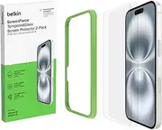 Belkin iPhone 15 ScreenForce TemperedGlass Treated Screen Protector 2 pack - Slim & Scratch-Resistant – Includes Easy Align Frame for Bubble Free Application