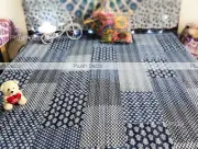 Reversible Indigo Kantha Quilt Boho Throw Hippie Twin Bedspread Bohemian Bedding