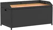 vidaXL Storage Bench - Black Poly Rattan/Acacia Wood, Outdoor Seating with Water-Resistant Storage Bag, 100x50x52cm