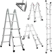 Bullet 2.9m Folding Aluminium Multipurpose Ladder, w/Workshelf Platform, Spring Assisted Rapid Safety Lock Adjusters