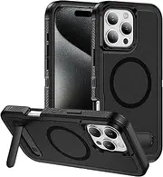 LQLQpetMagnetic Compatible with iPhone 15 Case,[Built-in Invisible Kickstand][Support Wireless Charging] [Military Grade Shockproof] Slim Matte Phone Cover,Black
