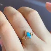 Certified 14k Gold Natural Australian opal & Diamond Chevron v Engagement Ring
