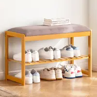 在飛比找momo購物網優惠-【HappyLife】楠竹雙層換鞋凳 Y11609(換鞋椅 