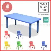 Kids Table Children 6 Chairs Activity Set Large Plastic Play Outdoor Red 120x60