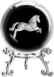 HDCRYSTALGIFTS 60mm 3D Carving Horse Decor Crystal Ball Paperweight with 2Pcs Stand Display for Home Office Table