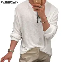 在飛比找蝦皮商城優惠-Incerun 男士韓版純色柔軟針織長袖 T 恤